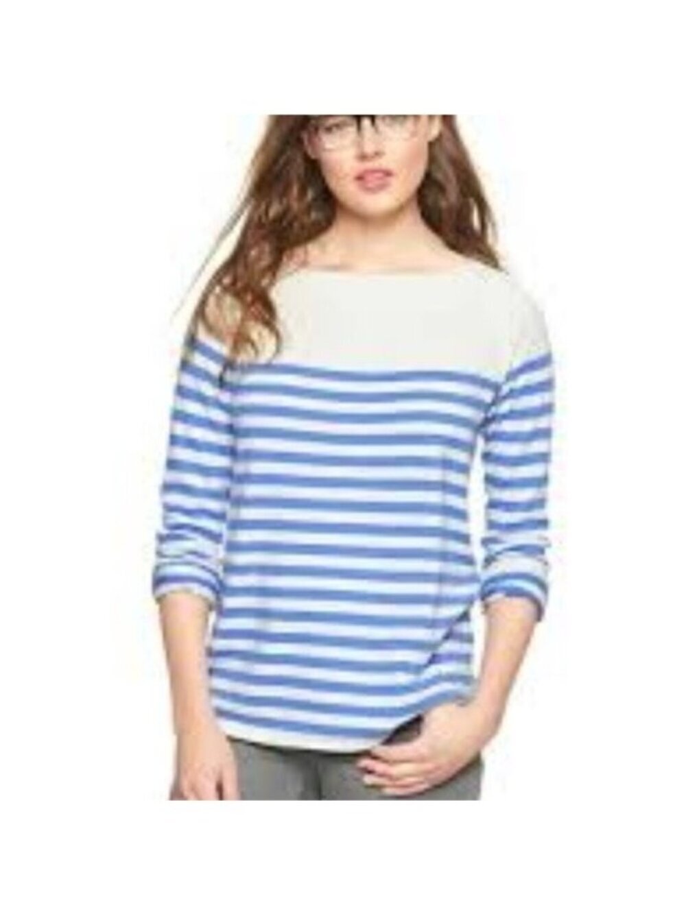 Gap Women's Size Small Boatneck Sweater Moore Blue Stripe Wool Long Sleeve